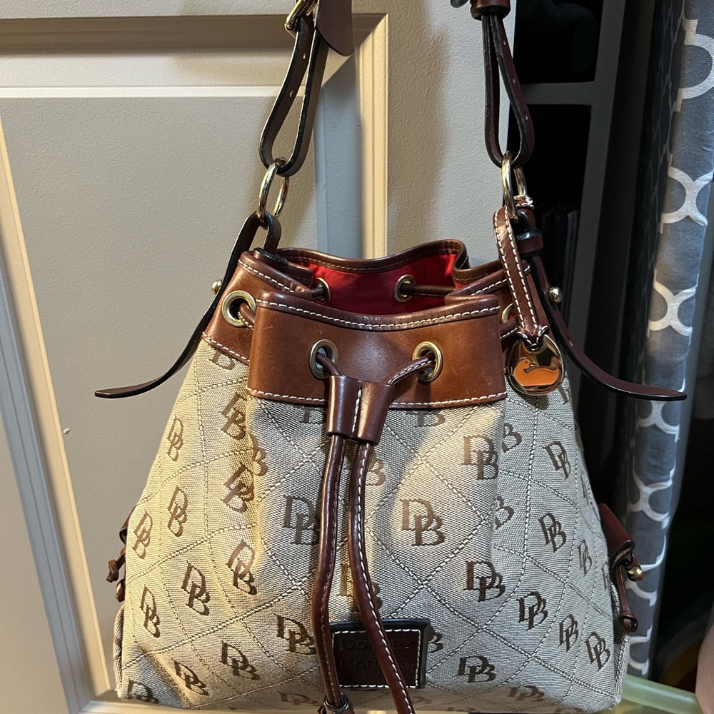 Dooney & Bourke Tan and Brown Monogram Shoulder Bag